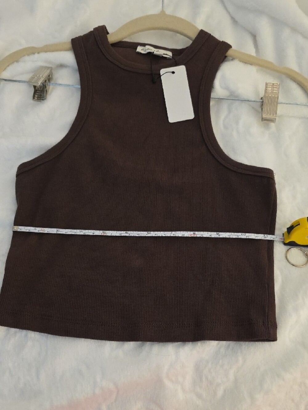 High-Neck Ribbed Crop Tank Top - Brown - Picture 9 of 11
